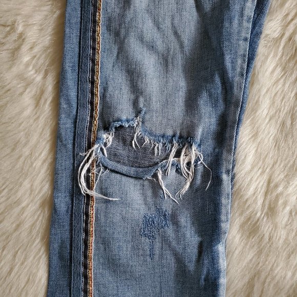 Anthropologie Pilcro Slim Boyfriend Jeans Side Stripe Distressed Size 27 - Picture 5 of 13